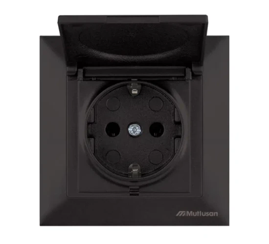 Контакт шуко единичен с капак 16А черен Candela Mutlusan.png